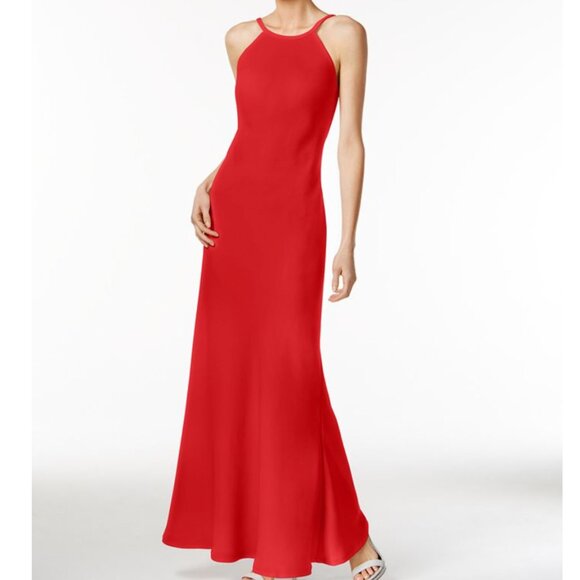 Calvin Klein Open-Back Halter Gown CD6B1850 Red Size 4 - Picture 1 of 6